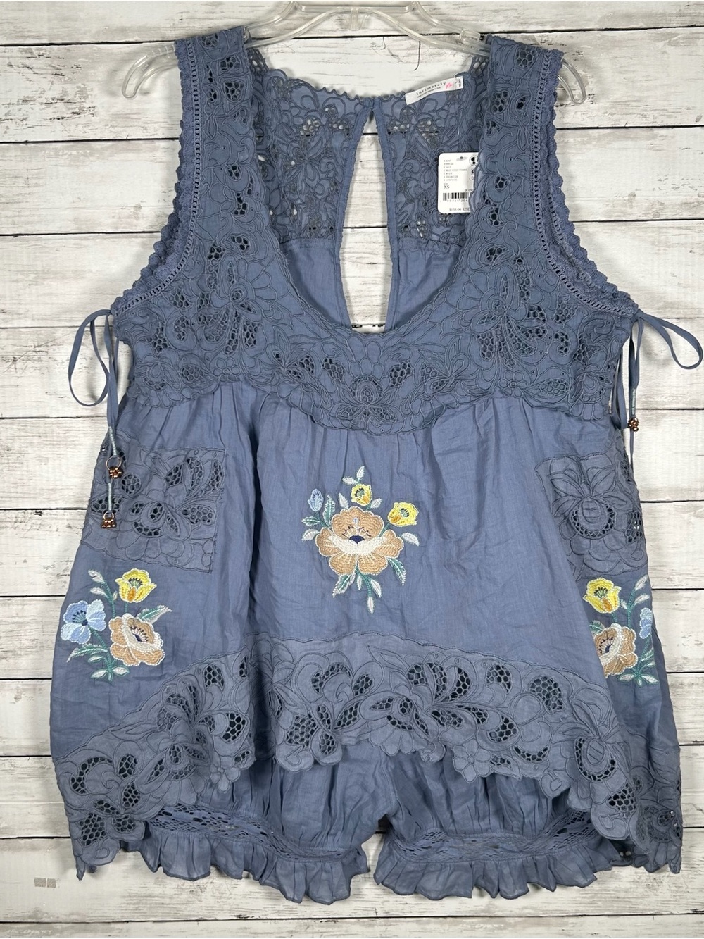 Free People Eye Catcher Bloomsie Blue Suede Combo  Romper XS NWT $168 - Picture 4 of 11